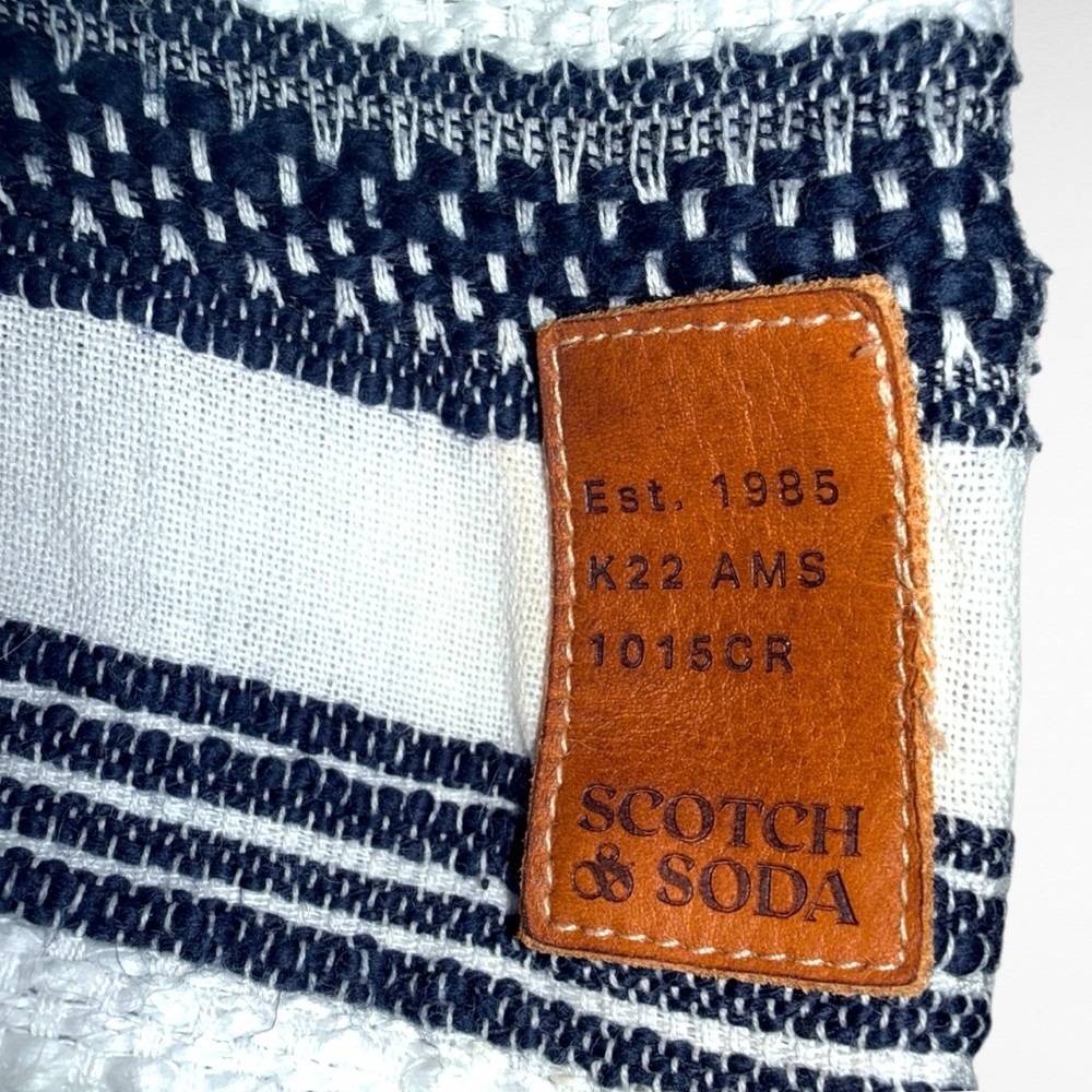 Scotch & Soda XL Basketweave Voile Button-Up Shirt White Navy Striped Resort - Picture 9 of 12